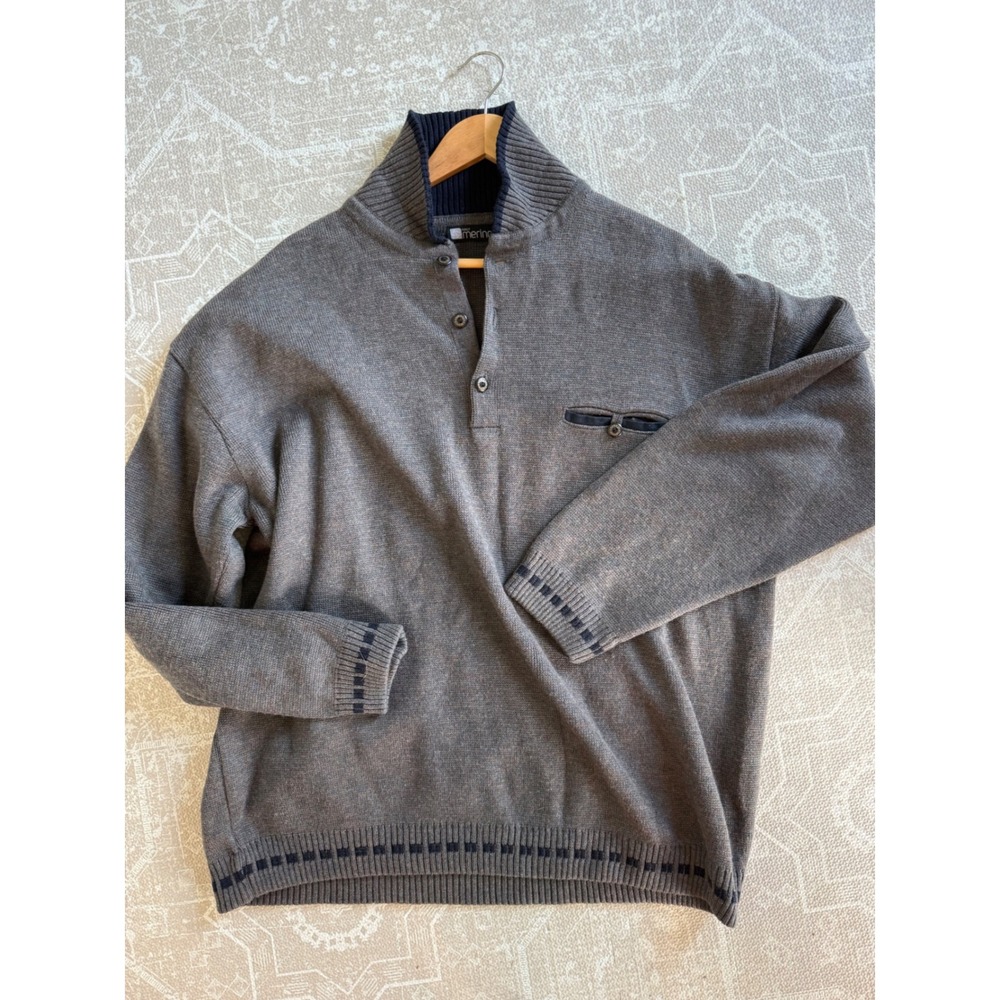 Biege‎ Merino Wool Quarter Button Pullover Sweater Mens XXL